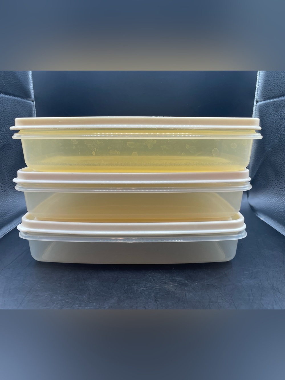 Vintage Rubbermaid Servin Saver #5 4 Cups Rectangle Almond Lid Set of 3